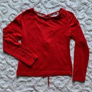 Red Lace Up Back Long Sleeve top Large